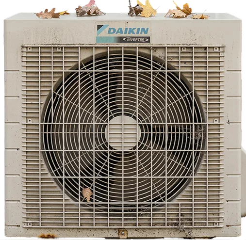 Old dirty Daikin outdoor air conditioning unit due for removal